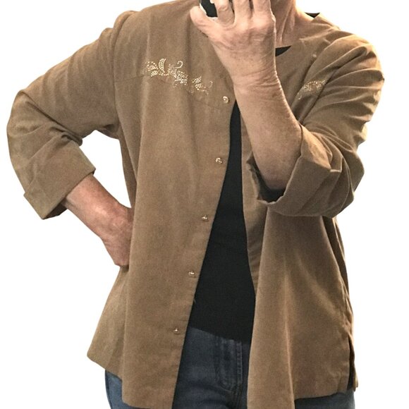 Gepetto Rhinestone Embellished Blazer: Vintage 70s Jacket, Camel Tan Size L - Picture 5 of 11